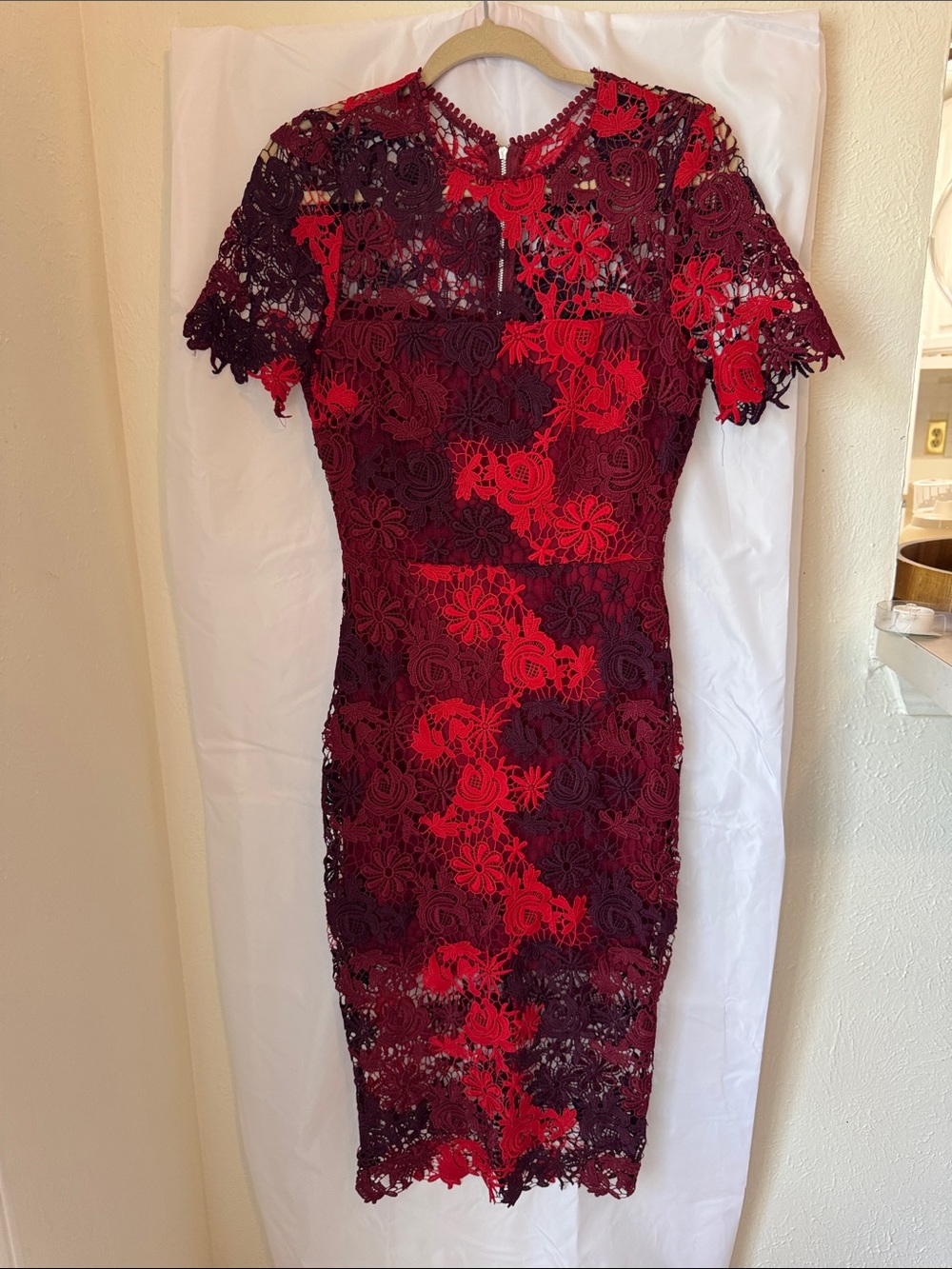 Lulu's Red and Burgundy Floral Lace Midi Dress
